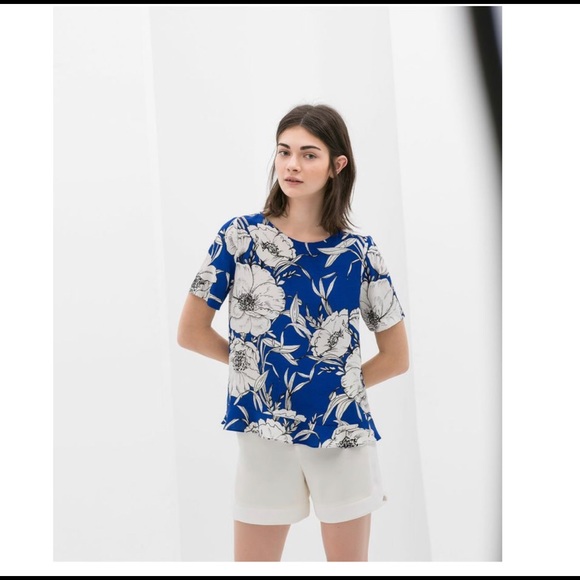 Zara blue floral blouse Clearance
